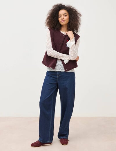 Cardigan droit sans manches doubl&eacute; bordeaux femme