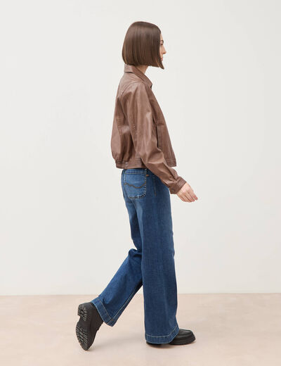 Blouson manches longues similicuir marron femme