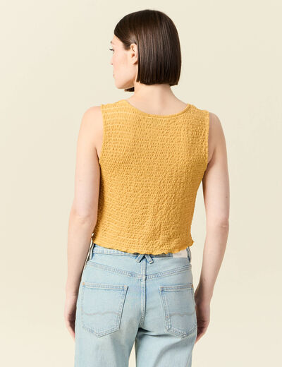 Débardeur droit cropped col rond jaune moutarde femme