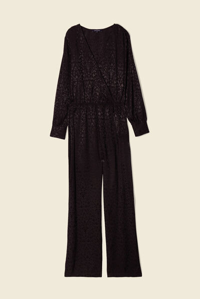 Combinaison pantalon satin noir femme
