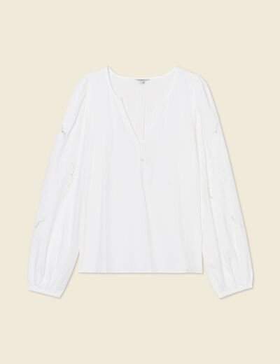 Blouse manches longues brodées ecru femme