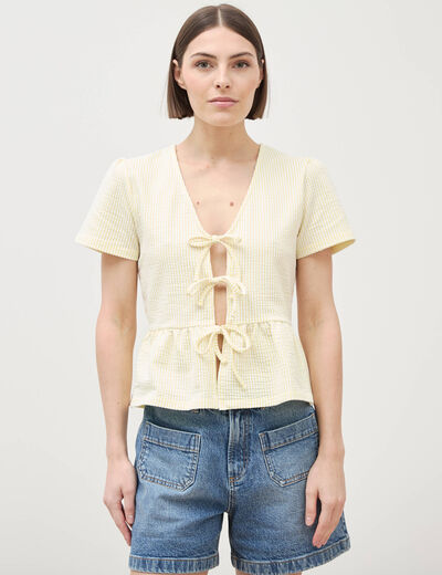 Blouse manches courtes jaune pastel femme