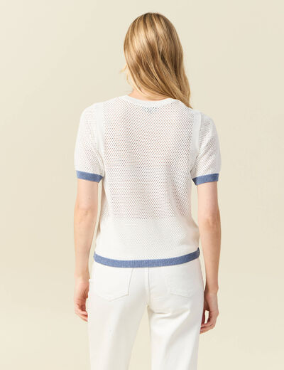 Pull manches courtes ajouré ecru femme