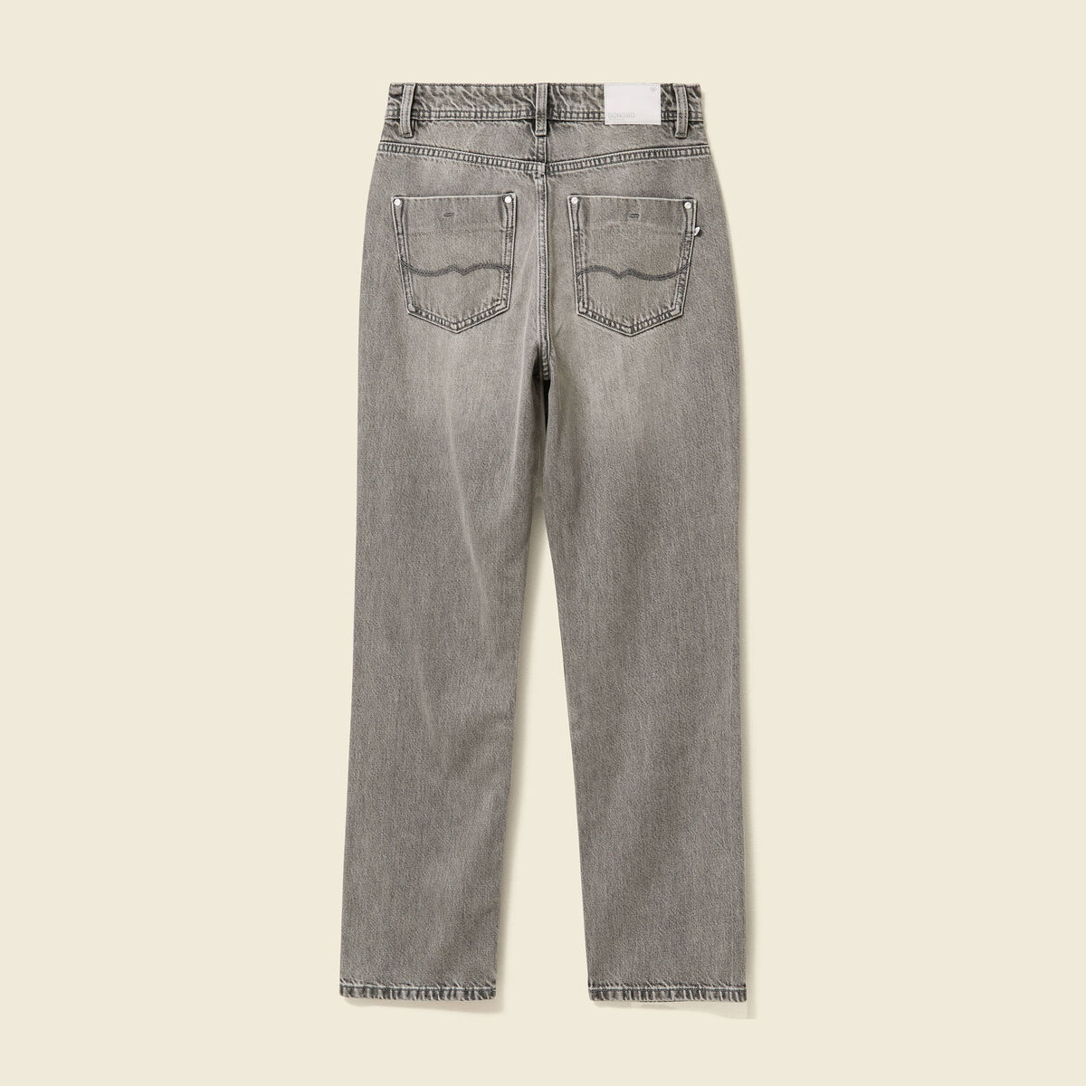 Jeans straight taille haute 7/8ème denim gris clair femme