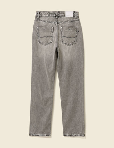 Jeans straight taille haute 7/8ème denim gris clair femme
