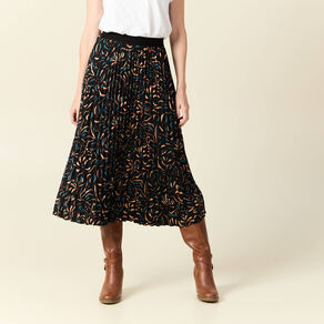 jupe midi evasee plissee noir femme Jupe midi évasée plissée noir femme