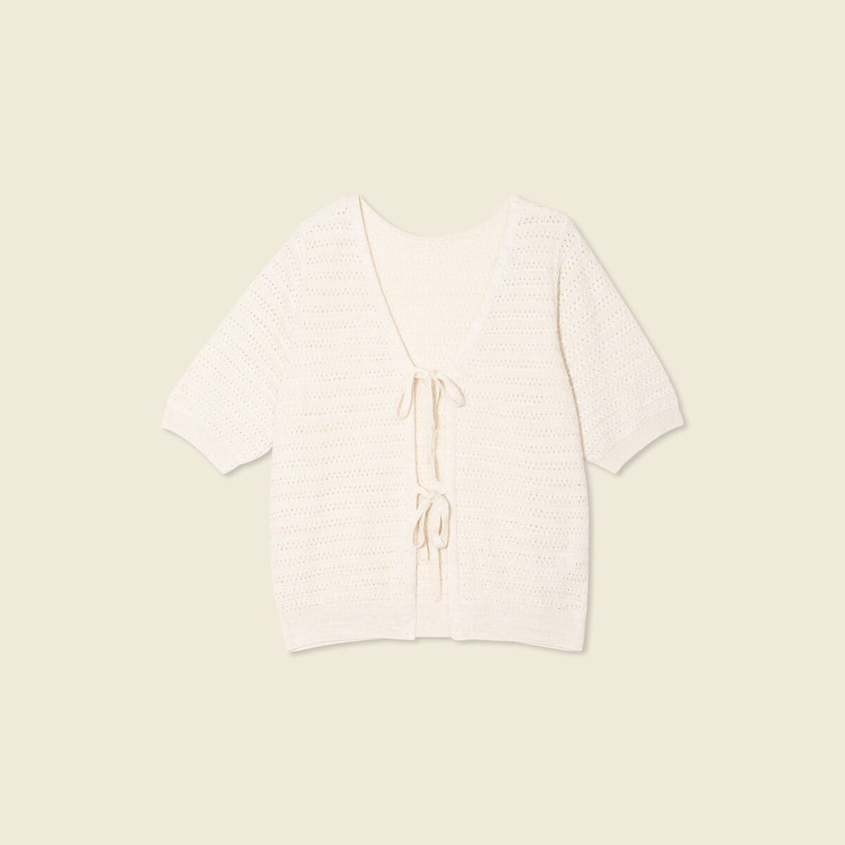 Gilet manches courtes ajour&eacute; creme femme