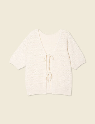 Gilet manches courtes ajouré creme femme
