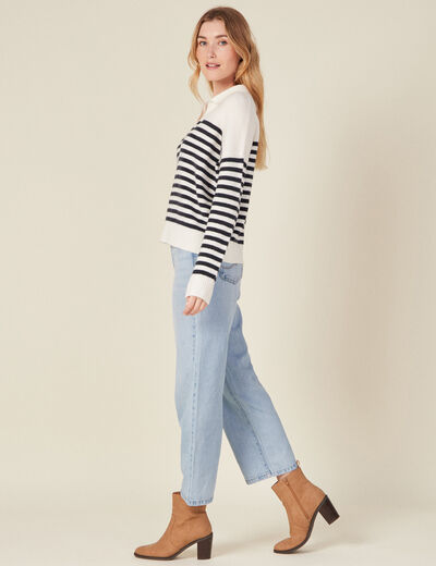 Pull col polo ecru femme
