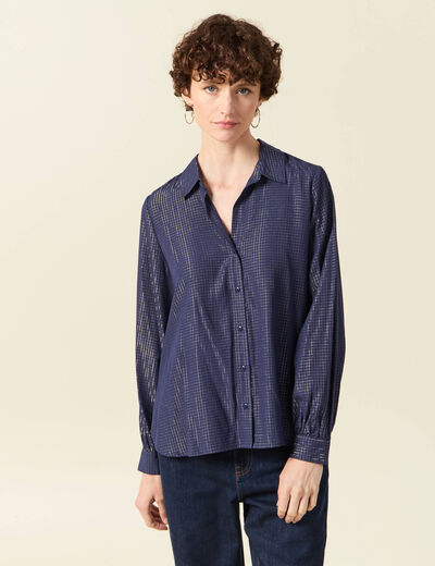 Chemise manches longues fluide bleu marine femme