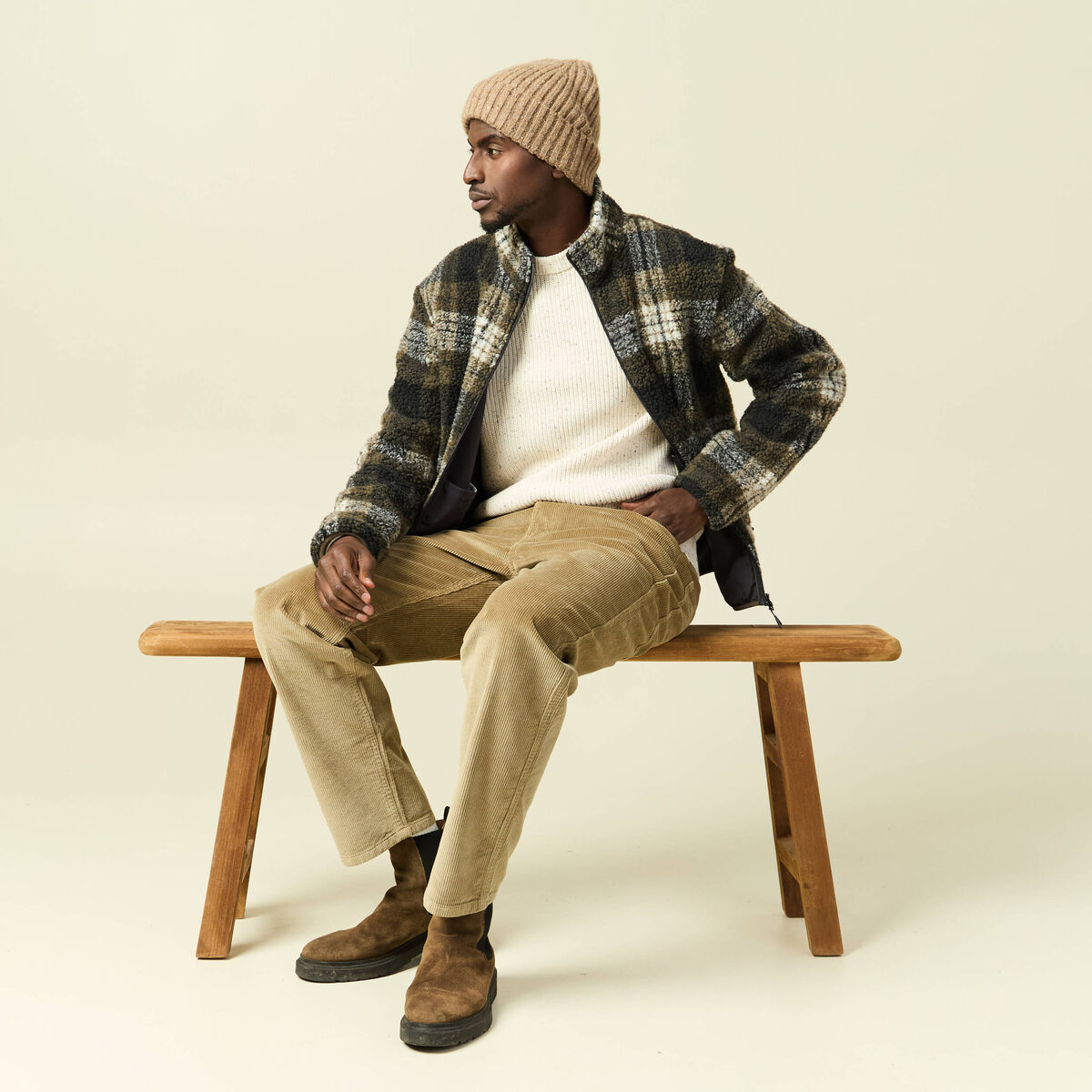 Gilet manches longues zipp&eacute; sherpa taupe homme