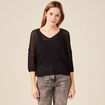 Pull ajour&eacute; col v manches 3/4 noir femme