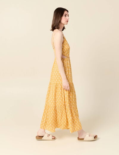 Robe longue évasée à perles jaune femme