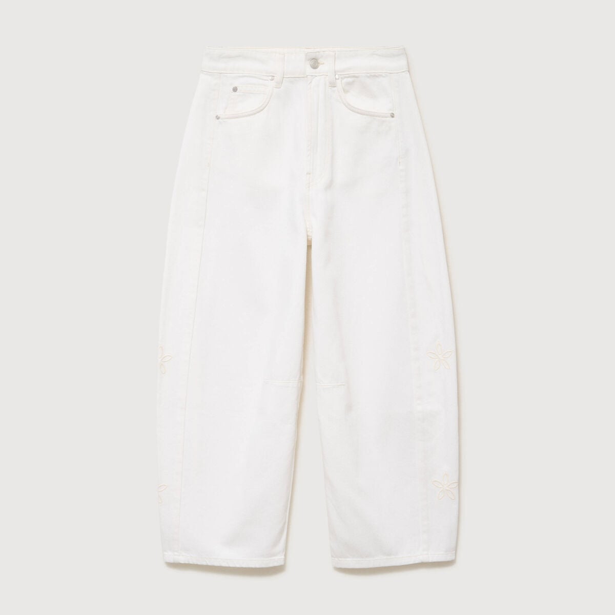 Jeans barrel taille haute 7/8&egrave;me denim blanc femme