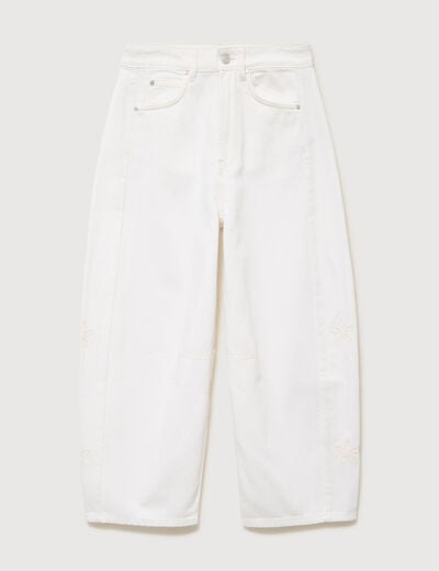 Jeans barrel taille haute 7/8&egrave;me denim blanc femme