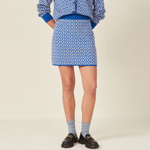 Jupe droite tricotée bleu femme