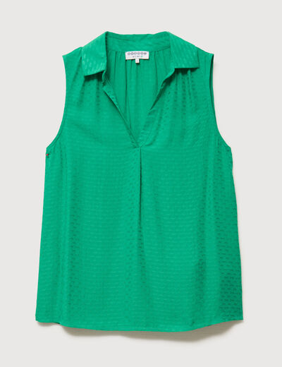 Top sans manches col tailleur vert femme