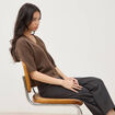 Pull droit court col v manches courtes marron femme