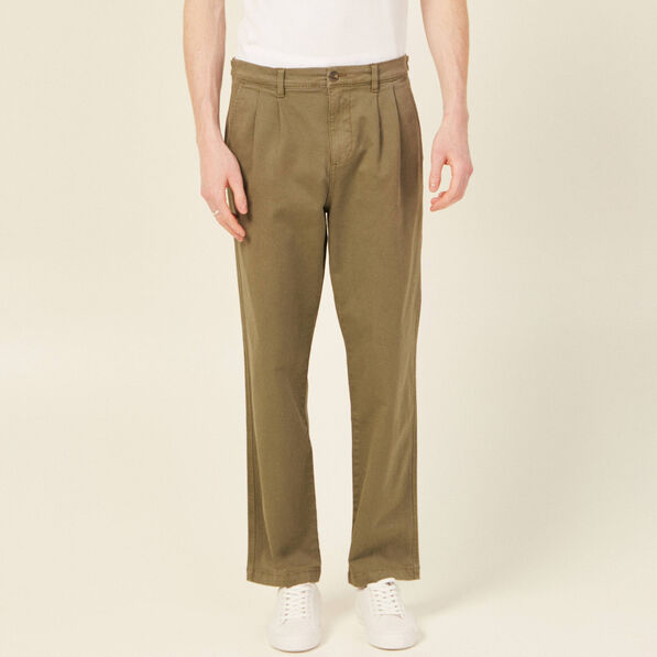 Pantalon chino large vert kaki homme