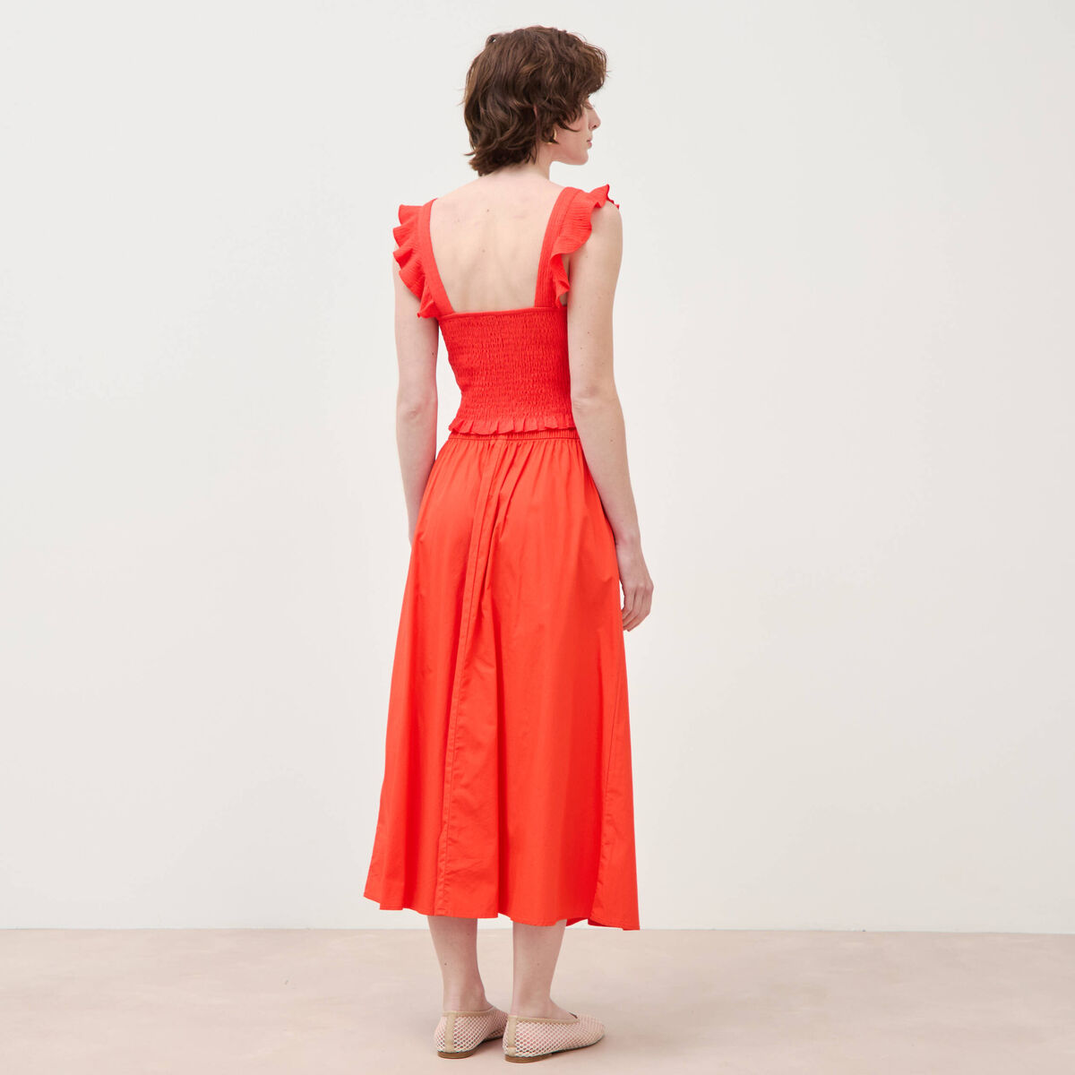 Jupe longue &eacute;vas&eacute;e en coton ray&eacute; orange fonc&eacute; femme
