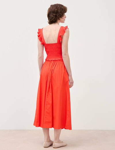 Jupe longue &eacute;vas&eacute;e en coton ray&eacute; orange fonc&eacute; femme