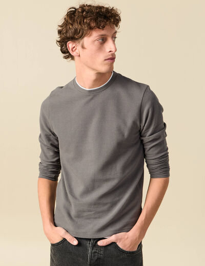 T-shirt manches longues gris fonc&eacute; homme
