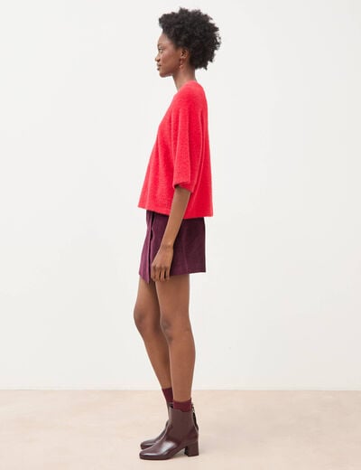 Pull droit manches 3/4 col rond rouge femme