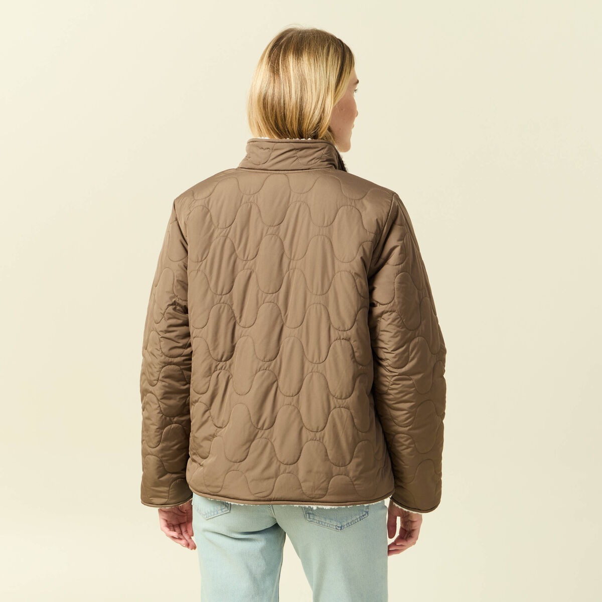 Parka courte droite effet polaire marron clair femme