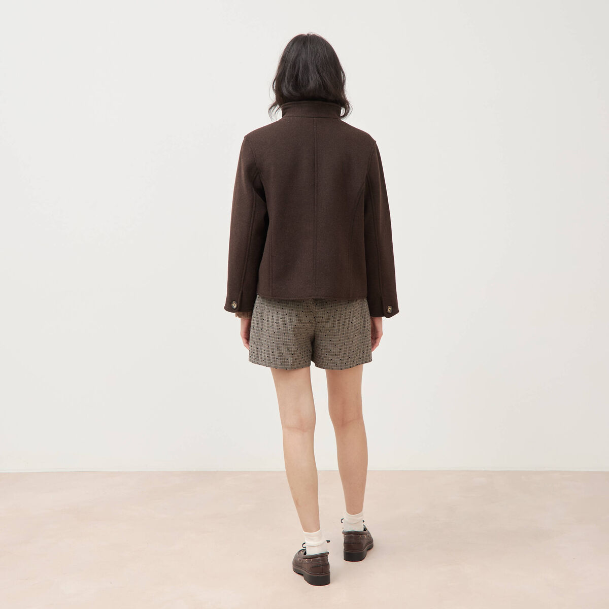 Veste oversize courte col tailleur marron fonc&eacute; femme