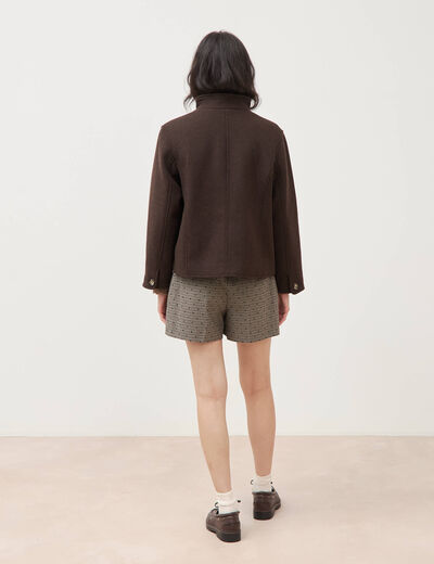 Veste oversize courte col tailleur marron fonc&eacute; femme