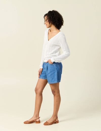 Gilet dos devant ajouré ecru femme