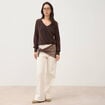 Pull droit col v manches longues marron femme