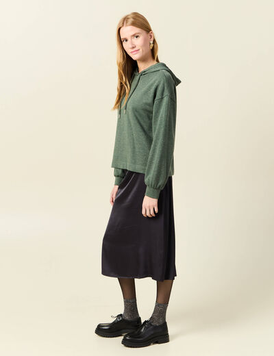 Sweat à capuche brillant vert kaki femme