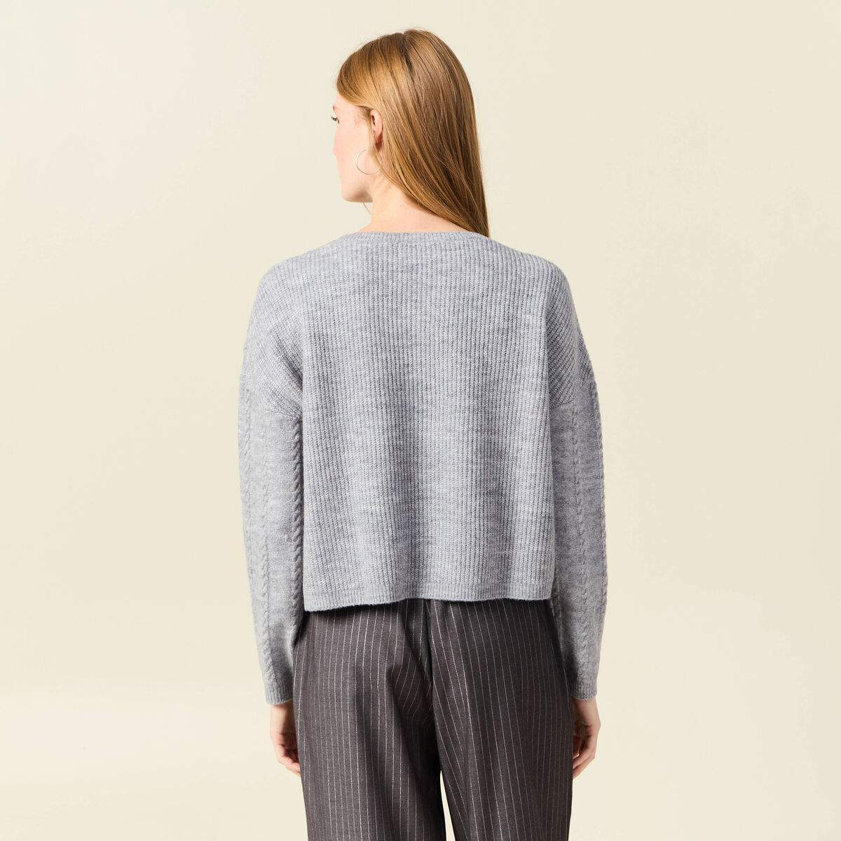 Pull manches longues gris clair femme