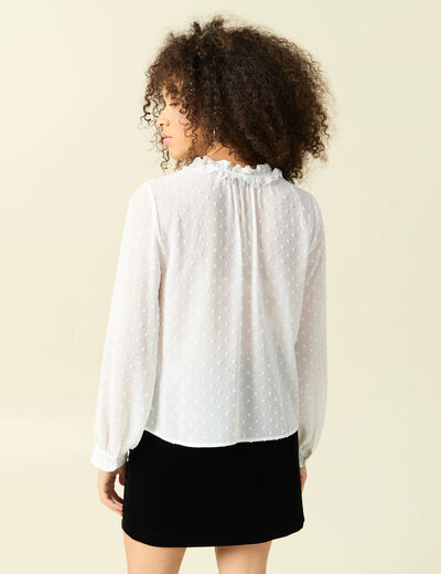 Blouse manches longues col tunisien blanc femme