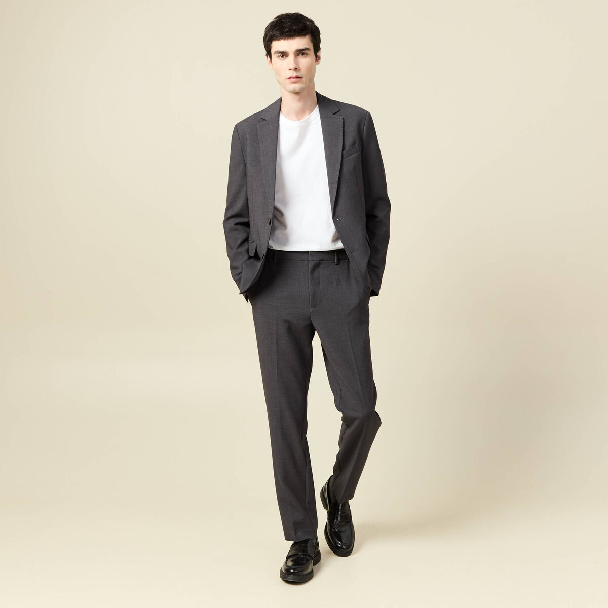 Pantalon slim cigarette gris fonc&eacute; homme