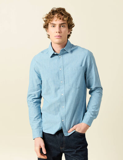 Chemise en coton manches longues denim bleach homme