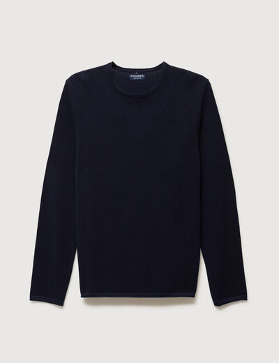 Pull col rond manches longues bleu marine homme
