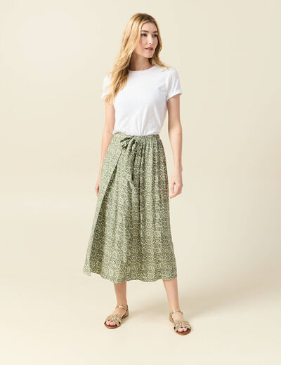 Jupe longue portefeuille vert kaki femme