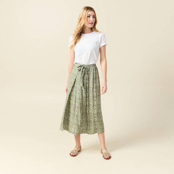 Jupe longue portefeuille vert kaki femme