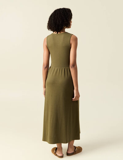 Robe longue droite boutons vert kaki femme