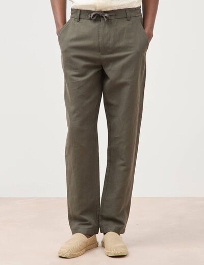 Chino coupe droite longueur 32 vert fonc&eacute; homme