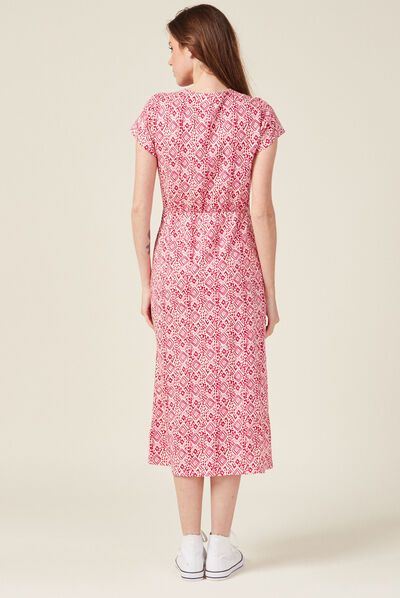 Robe midi droite drapée rose framboise femme