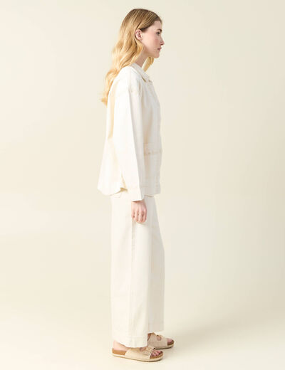Blouson boutonné brodé denim blanc femme
