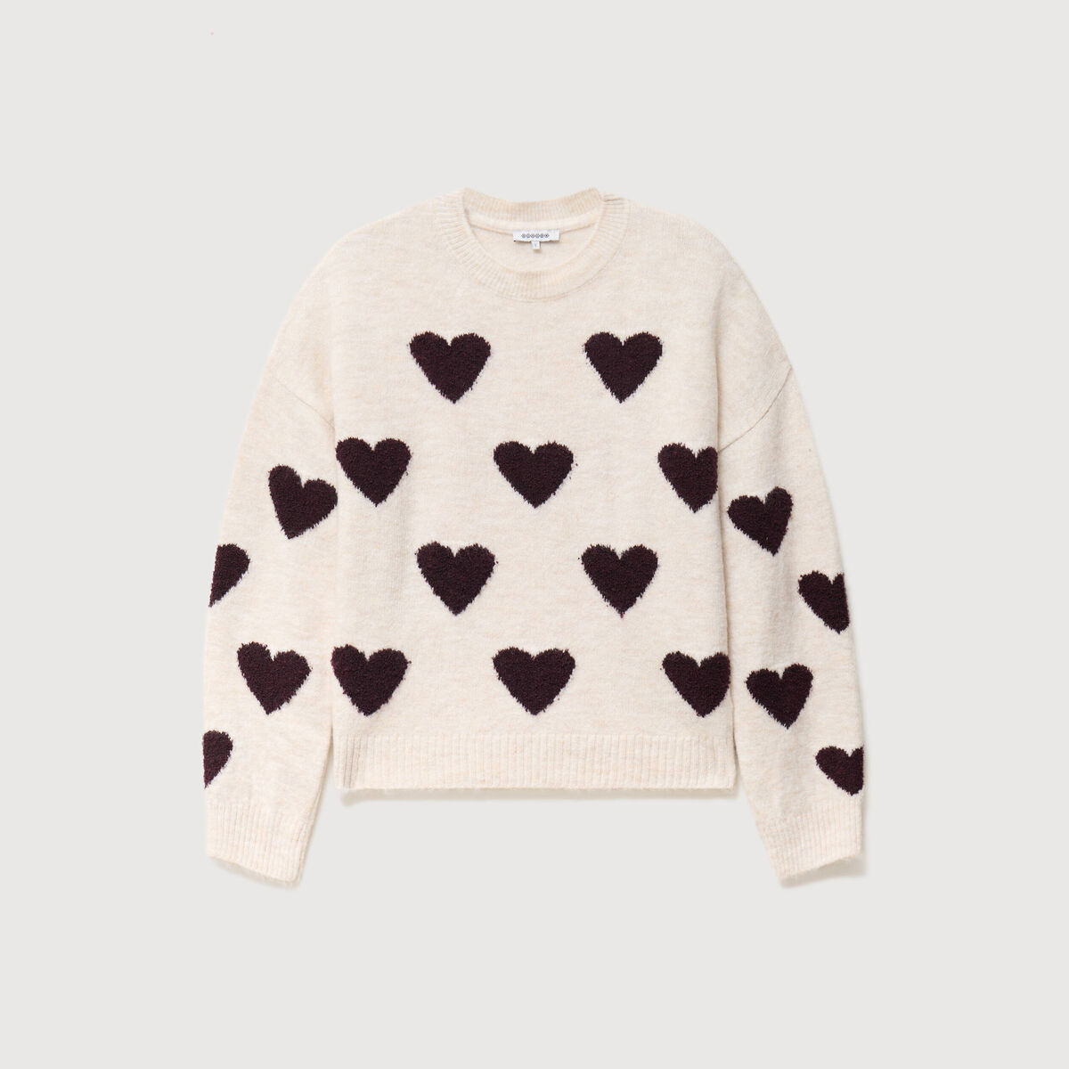Pull manches longues bouclette col rond prune femme