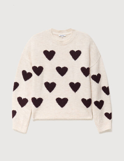 Pull manches longues bouclette col rond prune femme