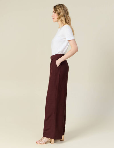 Pantalon large fluide bordeaux femme