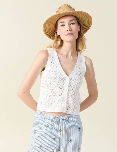 Débardeur en crochet ecru femme