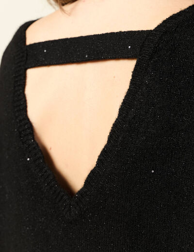 Robe pull droite sequins noir femme
