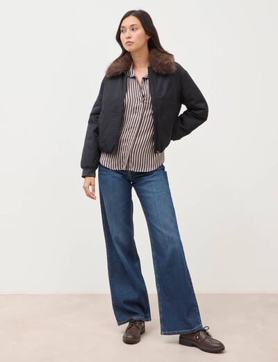 Blouson ample court col classique noir femme